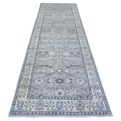 4'x12' Upward Gray Wool Sickle Leaf Design Wide Runner Hand Knotted Rug