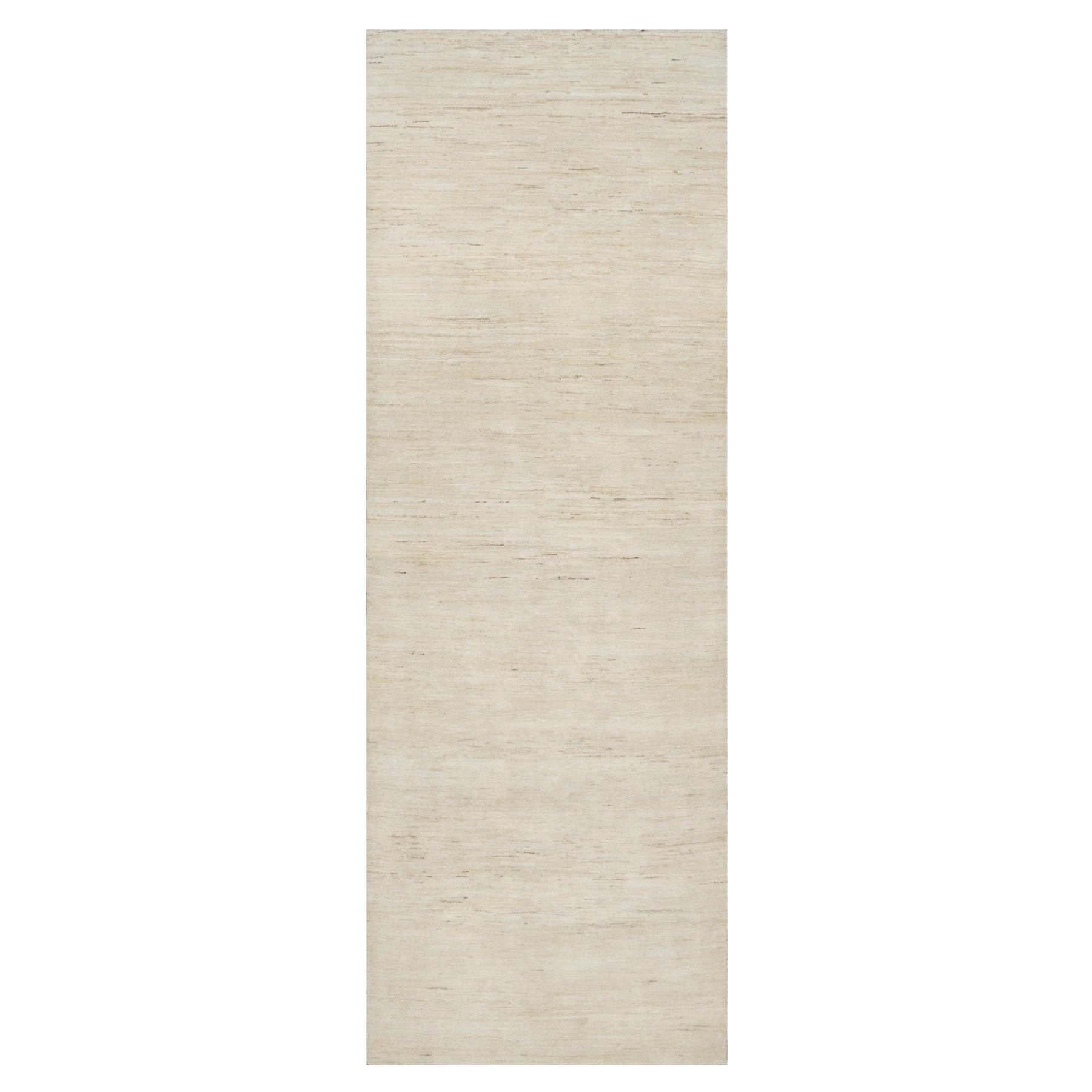 4'x12'1" White Hand Knotted Lori Buft Gabbeh Modern Wool Wide Runner Rug