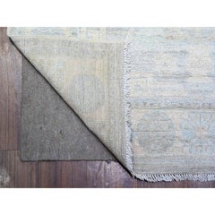 Tappeto orientale 4'x12'2" Gray White Wash Peshawar in lana annodato a mano