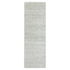4'x12'2" Alfombra Ancha Anudada a Mano de Lana Gris Medio con Diseño de Hierba Sin Teñir