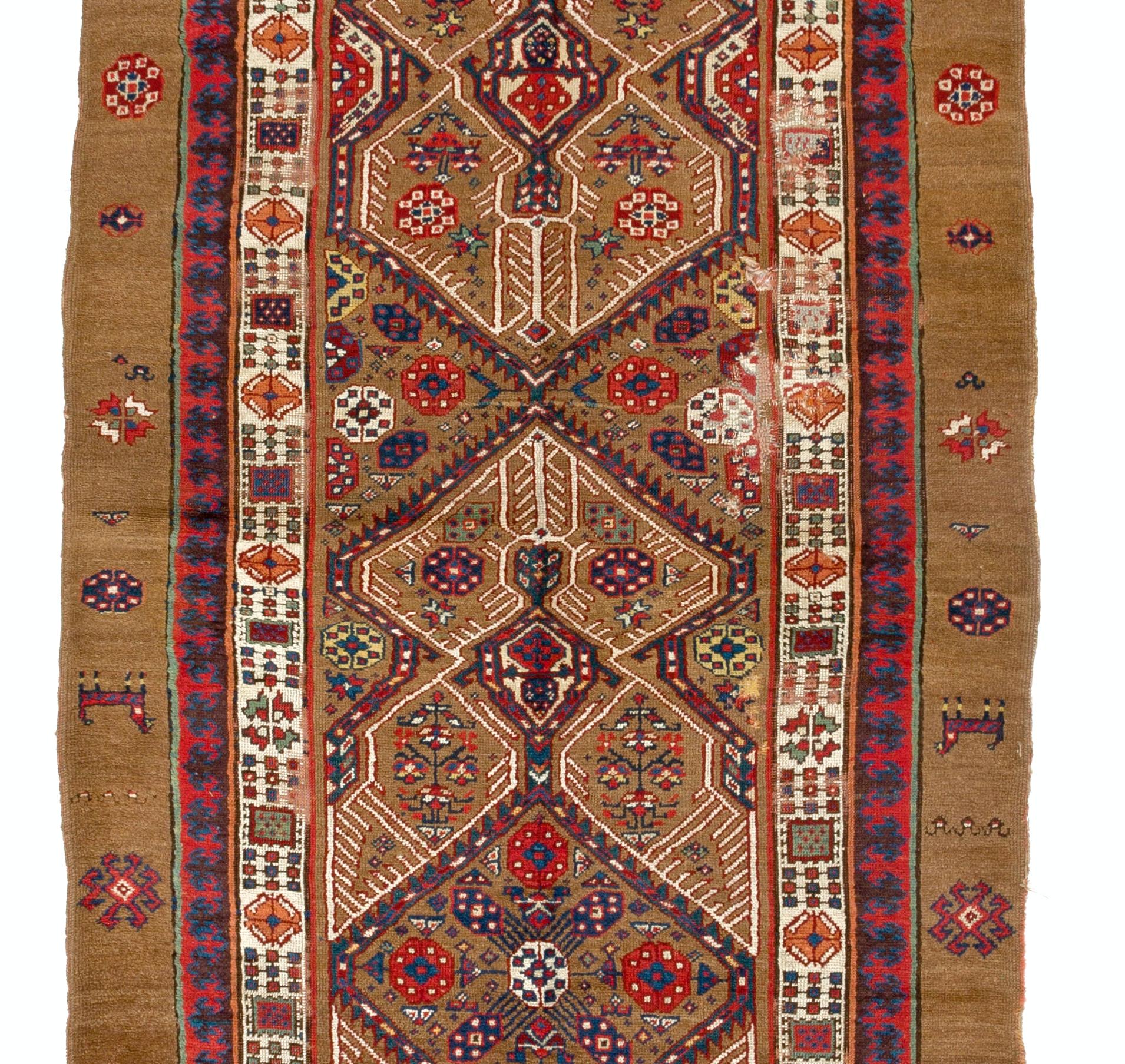 Rustic 4x12.4 ft Antique Northwest Persian Serab Wool Runner Rug, Camel Wool For Sale