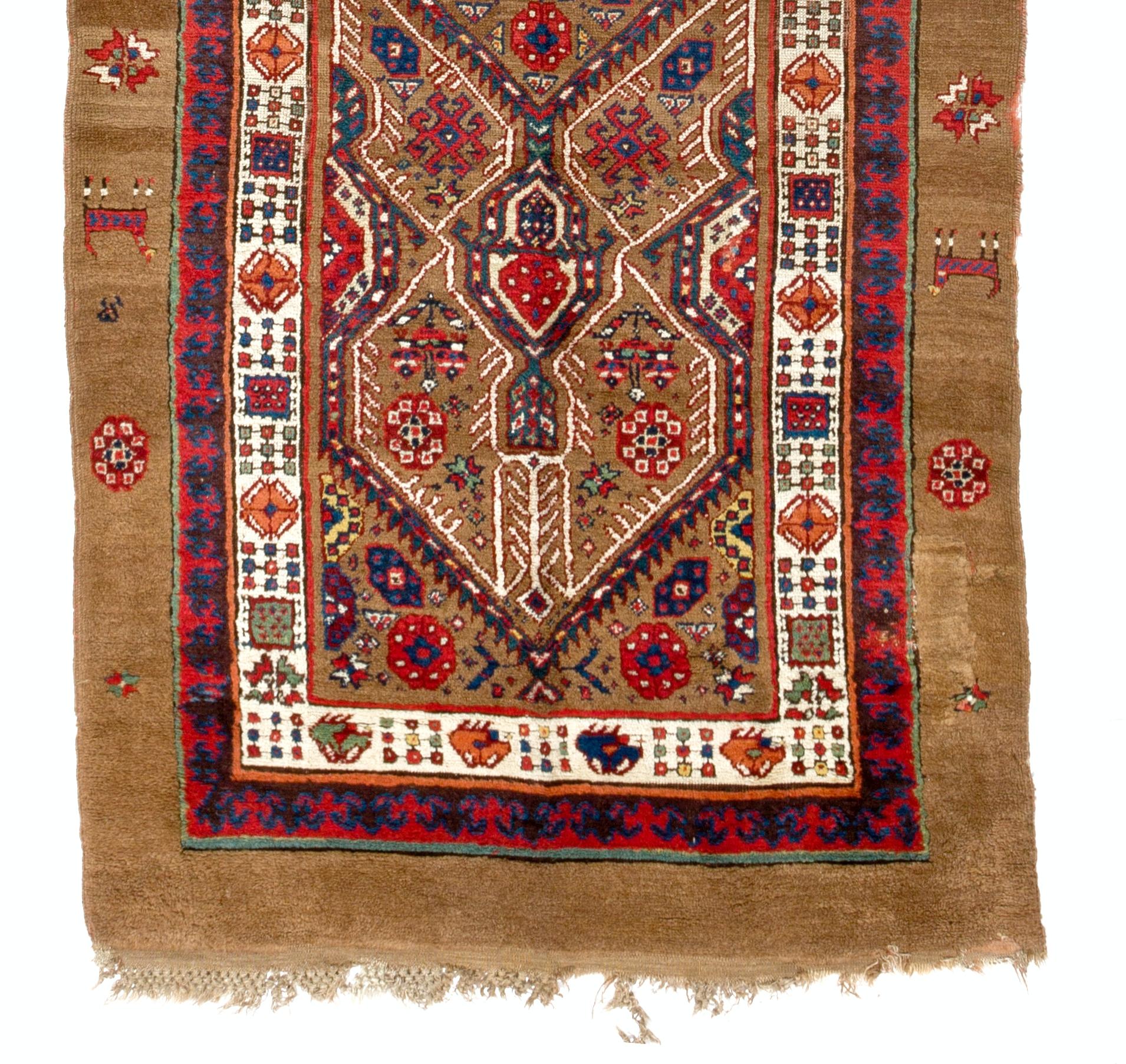 Hand-Knotted 4x12.4 ft Antique Northwest Persian Serab Wool Runner Rug, Camel Wool For Sale