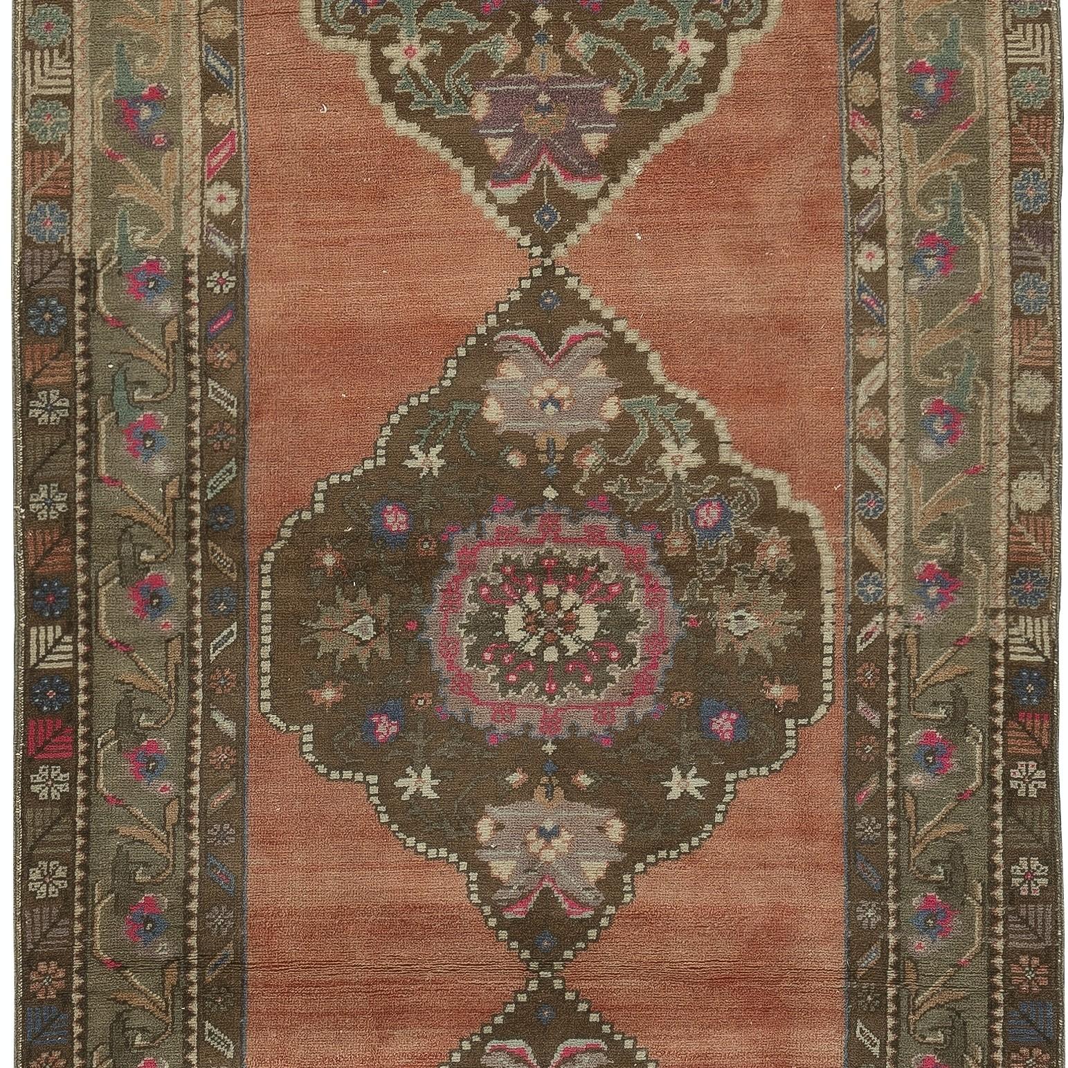 Hand-Knotted 4x12.4 Ft Hallway Runner. Kitchen Rug. Corridor Rug. Stair Rug. Entryway Rug For Sale