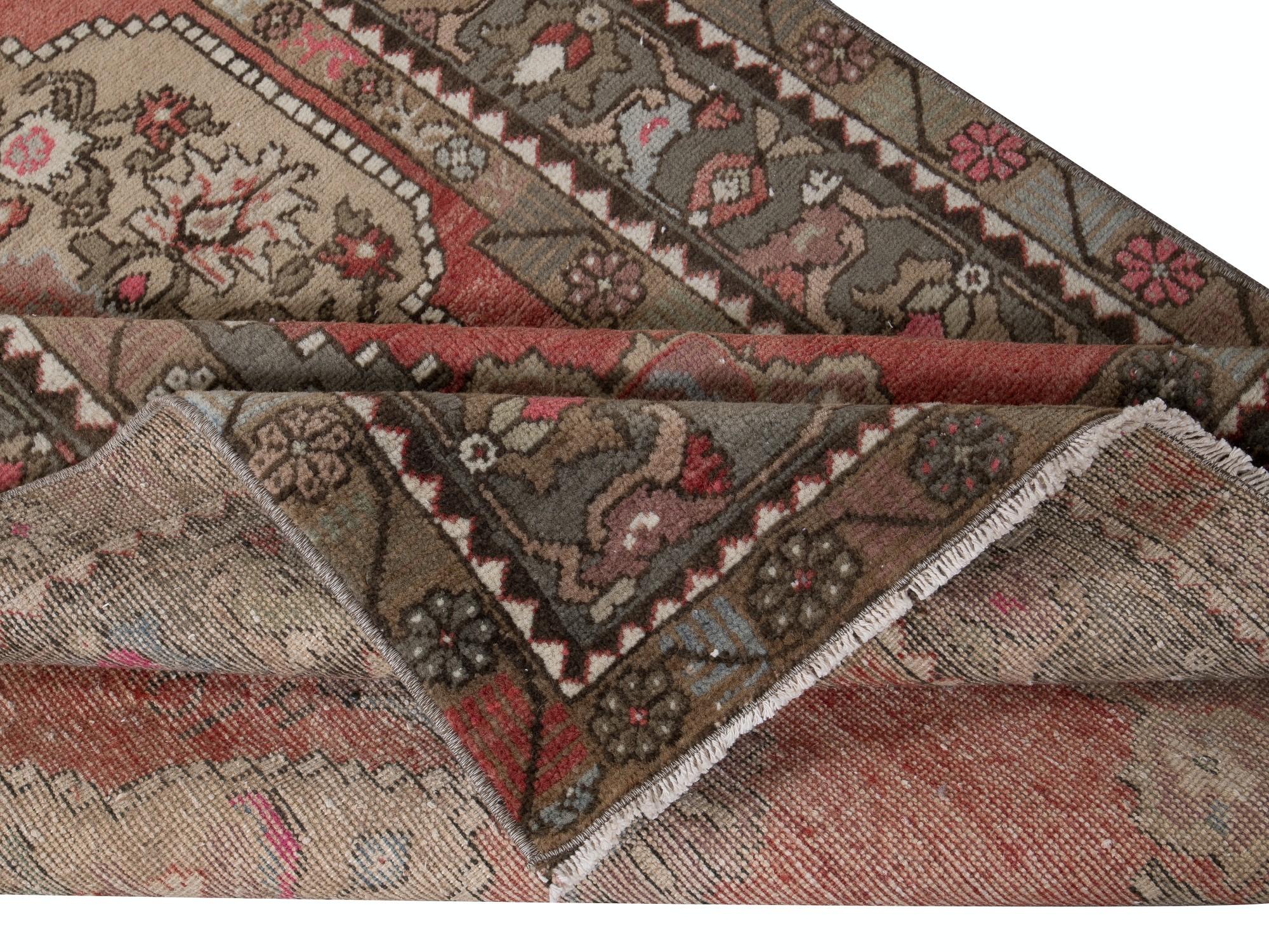 Tribal 4x12.4 Ft Traditional Vintage Handmade Turkish Hallway Runner Rug, 100% Wool For Sale