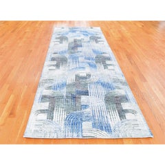 4'x12'5" THE INTERTWINED PASSAGE Silk with Text Wool Hand Knotted Runner Rug