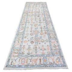 4'x12'6" Gray Hand Knotted Oushak All Over Pattern Wool Wide Runner Rug