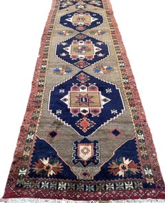 4x13 Antique Turkish Oushak Gray Camel Hair Runner Rug 127cm x 391 cm c.1930