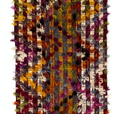 4x13.2 Ft Handmade Turkish Kilim Runner with Colorful Poms, Vintage Hallway Rug