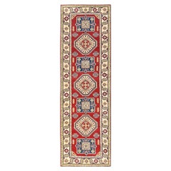 4
x13
6" Red Kazak Geometric Medallions Design Hand Knotted All Wool Runner Rug