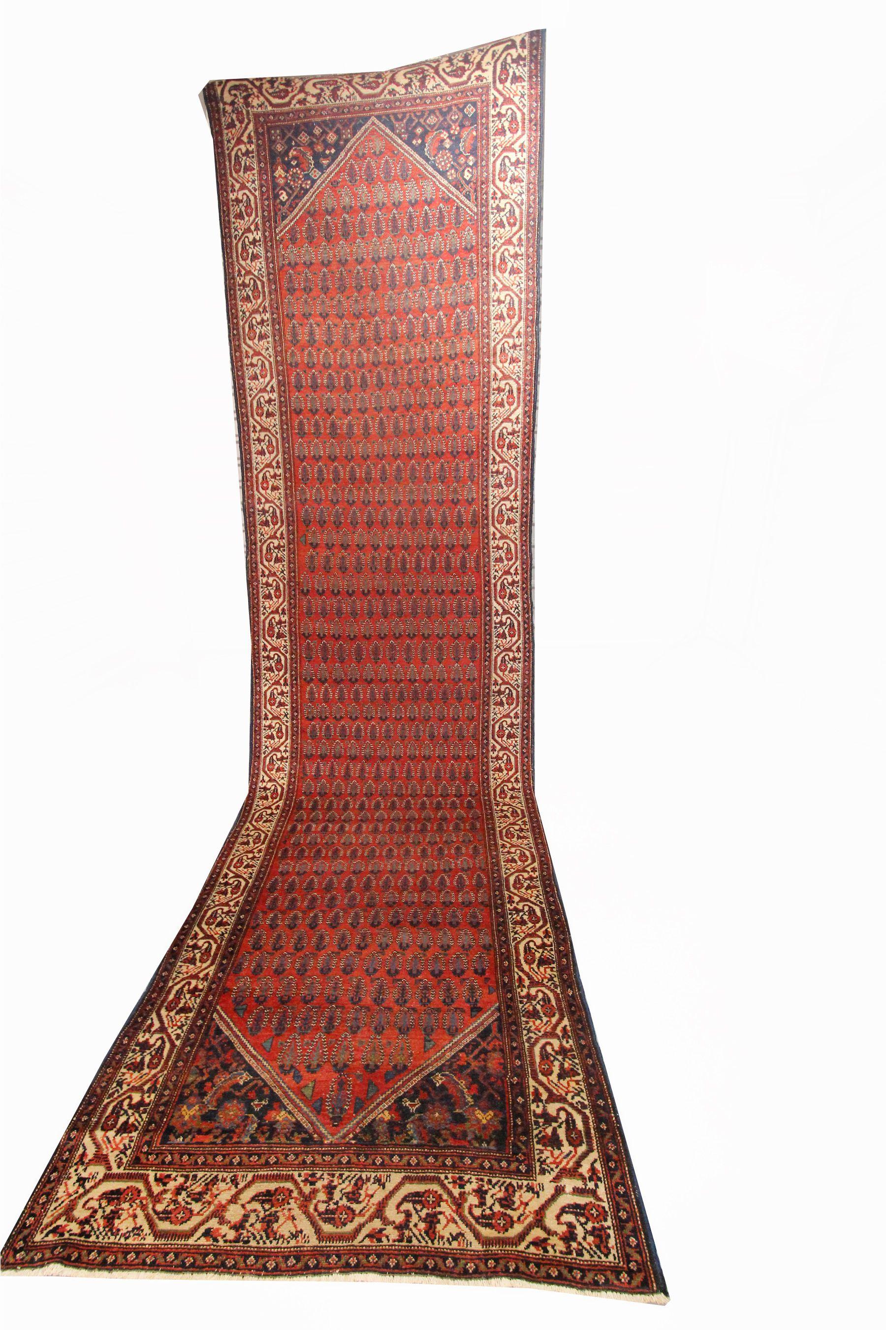 Eccezionale tappeto antico persiano Malayer Rare Paisley Runner Rust 

4'2