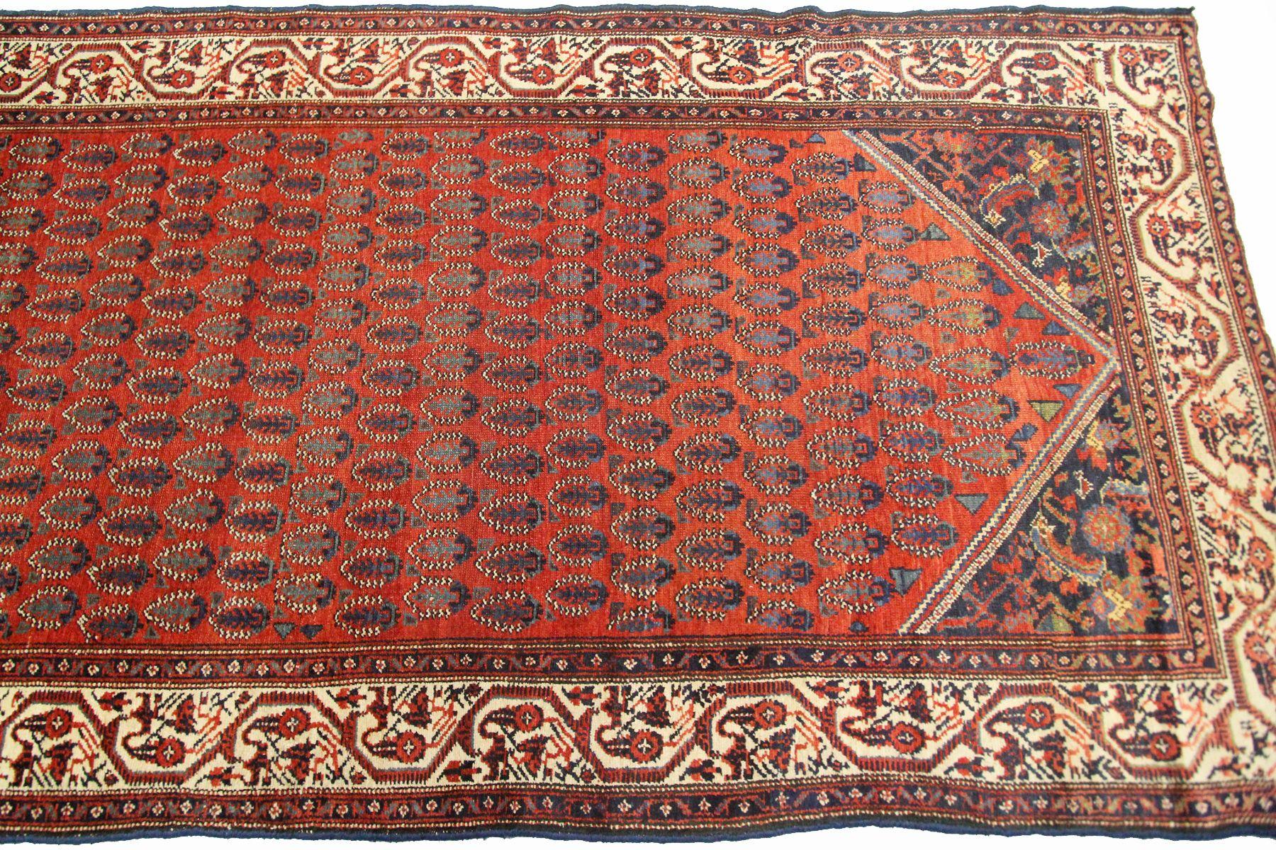 Hand-Knotted Antique Persian Runner Antique Persian Malayer Runner Paisley 1900 Large For Sale