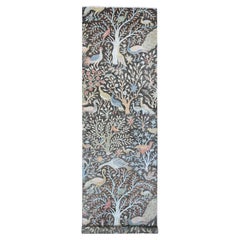 4'x15'10" Gray Hand Knotted Velvety Wool Birds Paradise Peshawar Wide Runner Rug
