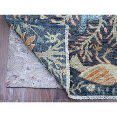 4'x15'8" Aegean Blue Hand Knotted Afghan Peshawar Birds Design Wool Runner Rug