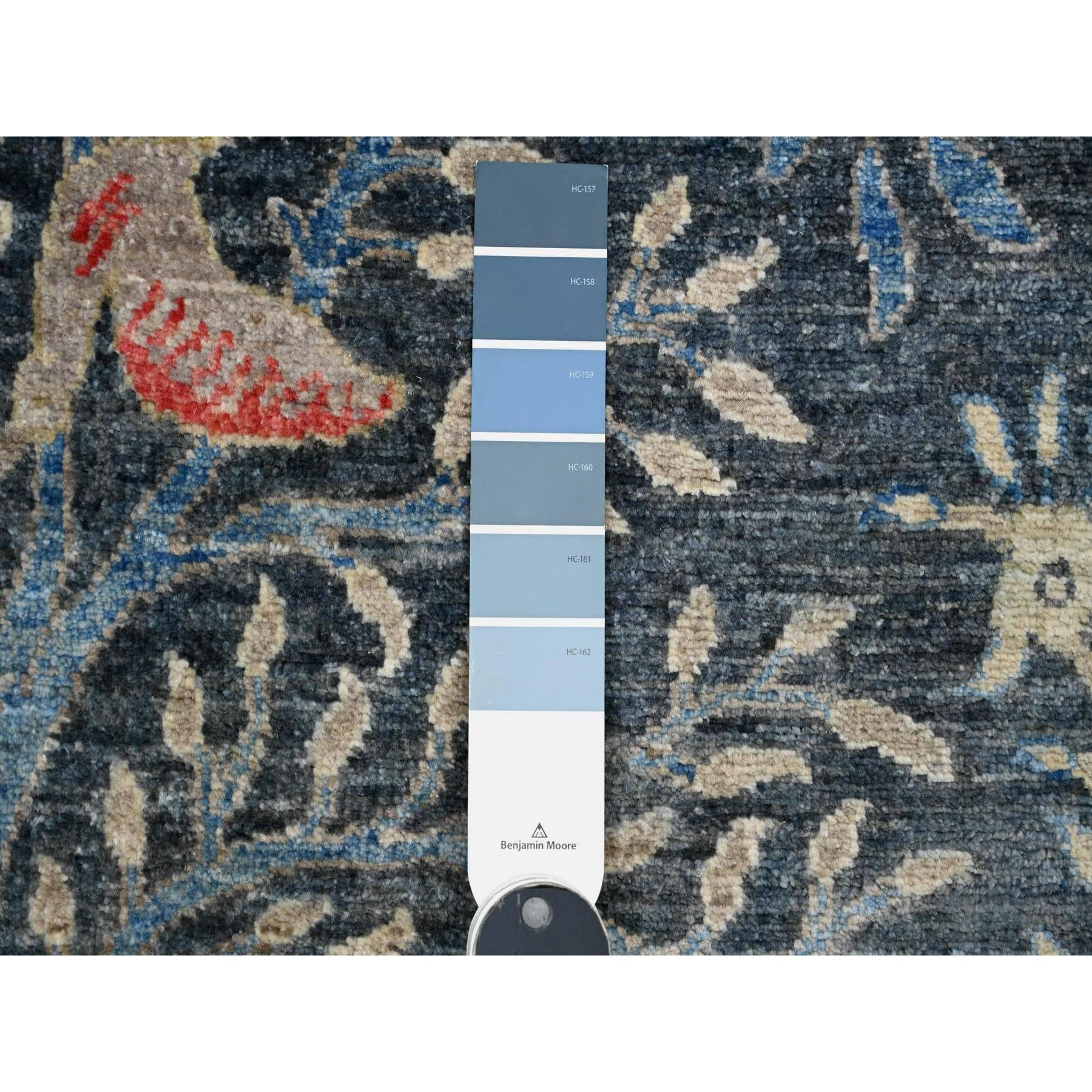 Oushak Tappeto Runner blu Peshawar Birds of Paradise Design, interamente in lana, 4'x15'8