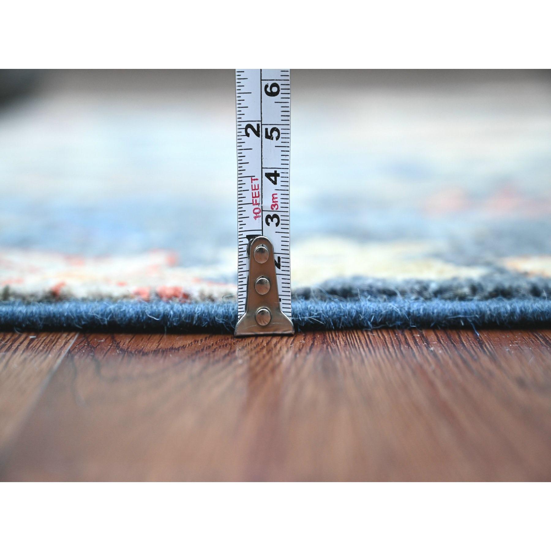 Annodato a mano Tappeto Runner blu Peshawar Birds of Paradise Design, interamente in lana, 4'x15'8