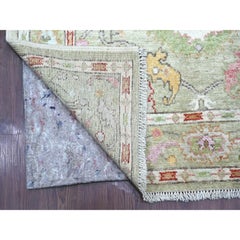 4'x15'8" Light Green Afghan Angora Oushak Hand Knotted Wool Runner Rug