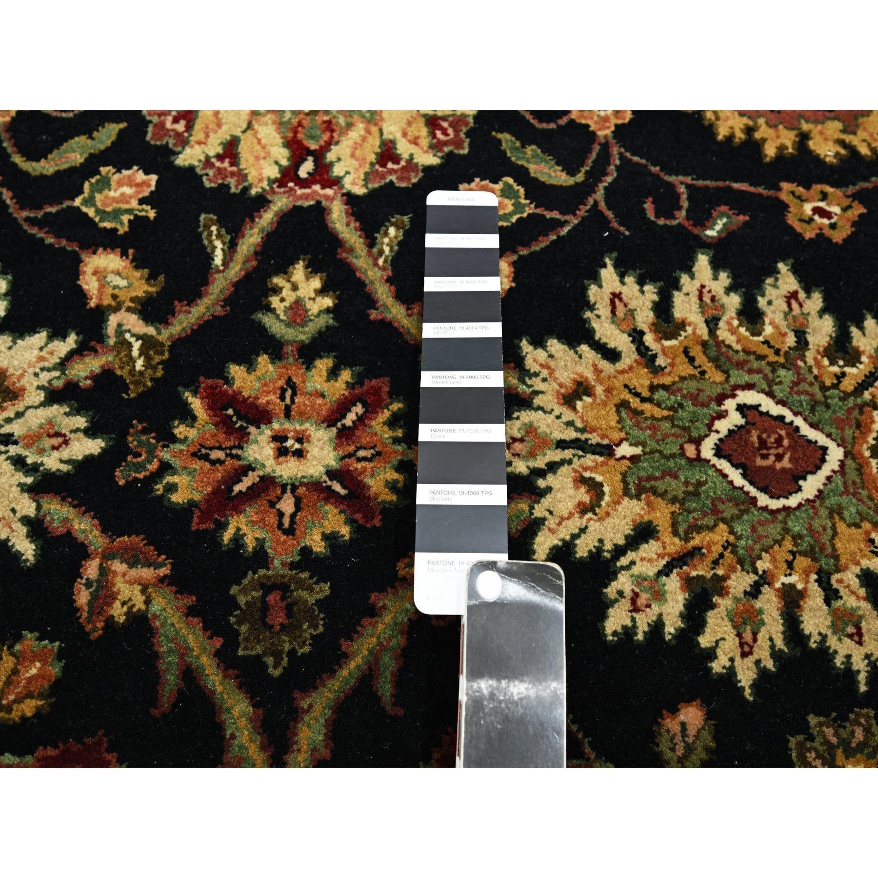 Indiano Tappeto Runner XL nero Rajasthan Leaf Design annodato a mano in lana e seta 4'x15'9