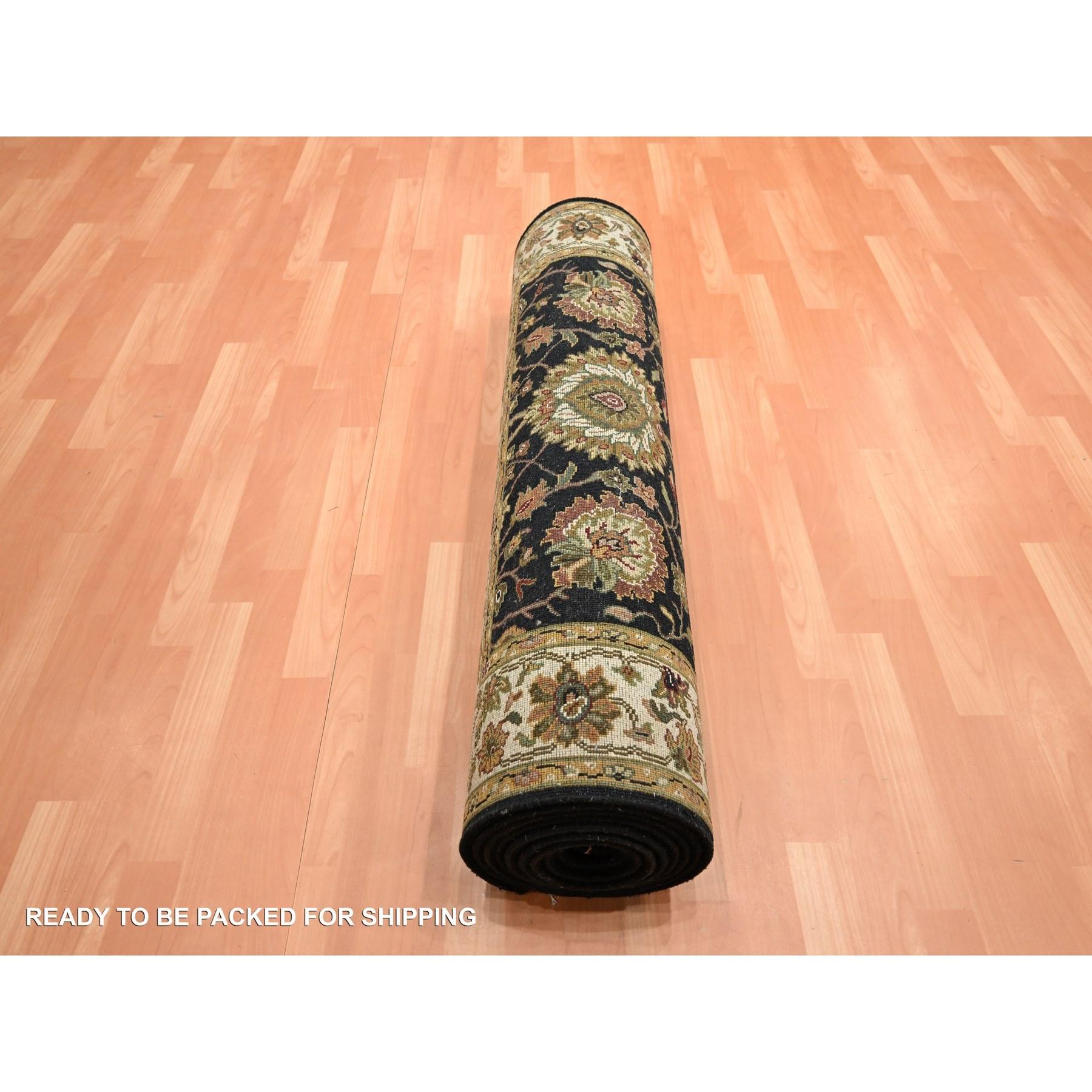 Annodato a mano Tappeto Runner XL nero Rajasthan Leaf Design annodato a mano in lana e seta 4'x15'9
