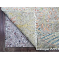 4'x15'9" Gray Soft Wool Afghan Peshawar Birds Design Hand Knotted Runner Rug