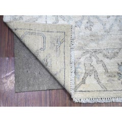 4'x16'1" Lily White Hand Knotted Faded Angora Oushak Wide Runner Oriental Rug