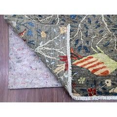 4'x16'4" Graue Peshawar Paradiesvögel Design Handgeknüpft Wolle Läufer Teppich