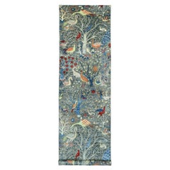 Tappeto Runner in lana annodato a mano 4'x16'4" Gray Peshawar Birds of Paradise Design