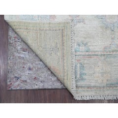 4'x19'1" Cloud Gray Afghan Angora Oushak Hand Knotted Wool Runner Oriental Rug