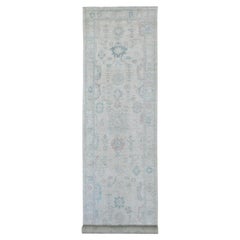 4'x19'1" Cloud Gray Afghan Angora Oushak Hand Knotted Wool Runner Oriental Rug