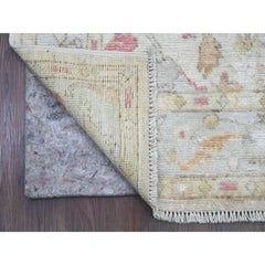 4'x19'2" White Hand Knotsted Afghan Angora Oushak Leaf Motif All Wool Runner Rug (Tapis de course en laine)