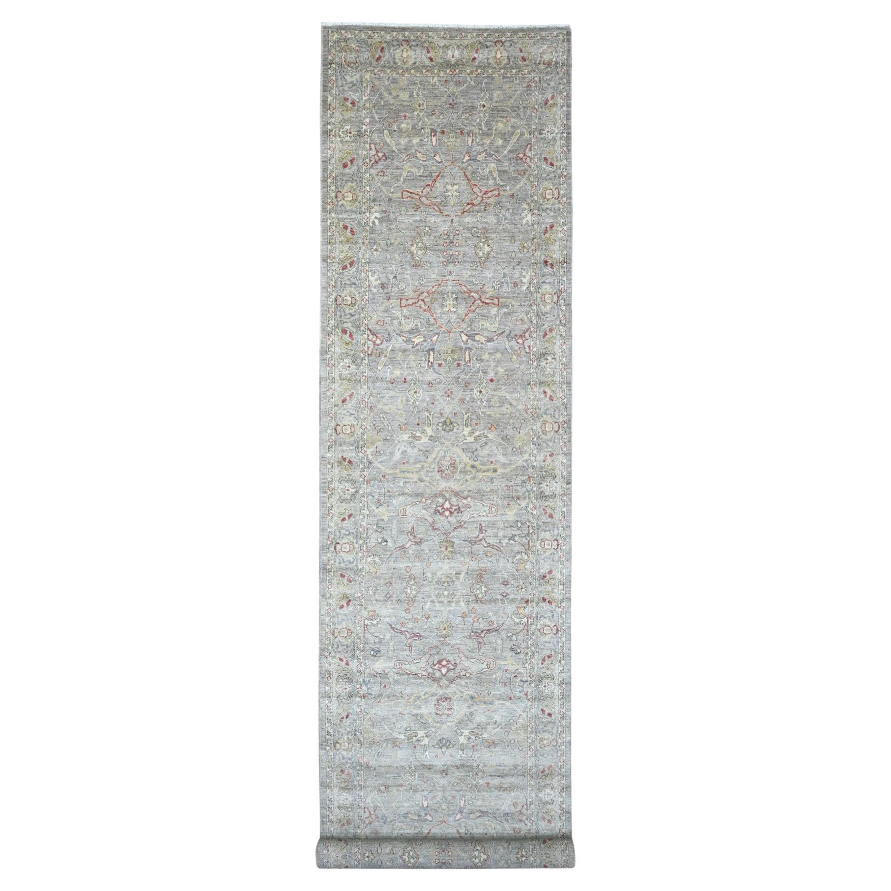 4'x19'3" Stone Gray Bijar Design/One Tapis de course en laine nouée à la main