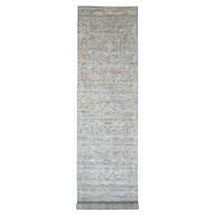 4'x19'3" Stone Gray Bijar Design/One Tapis de course en laine nouée à la main