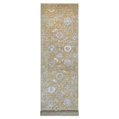 4'x19'8" Brown Hand Knotted Wool Afghan Angora Oushak Runner Oriental Rug