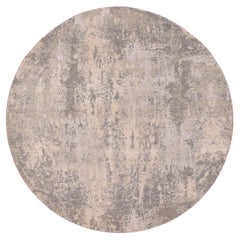 4'x4' Gray Modern Wool and Silk Hand Knotted Abstract Design Round Rug