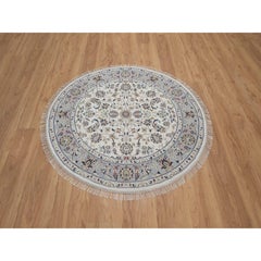 4'x4' Ivory Nain Flower Design 250 KPSI Hand Knotted Wool & Silk Round Rug