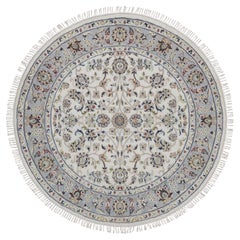 4'x4' Ivory Nain Flower Design 250 KPSI Hand Knotted Wool & Silk Round Rug