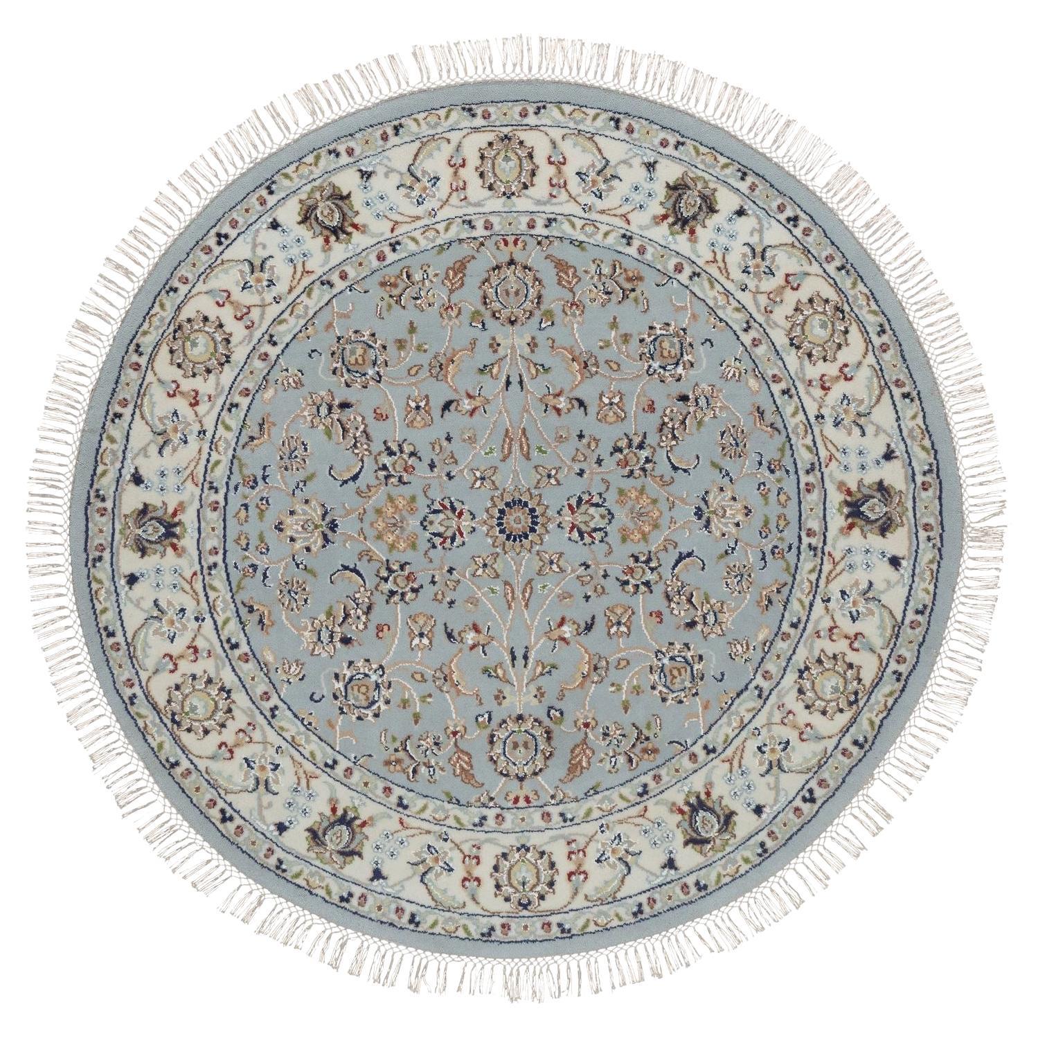 4
x4
 Hellblau Wolle 
Seide Nain Weicher Flor Handgeknüpft Rund Orientteppich