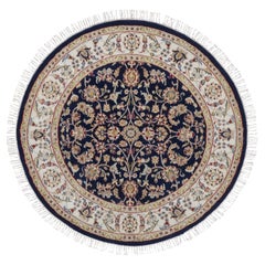 Tappeto rotondo annodato a mano 4
x4
 blu notte in lana e seta Nain All Over Design