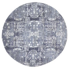 4'x4' Round Gray Wool and Pure Silk Jewellery Design Hand Knotsted Rug (tapis noué à la main)