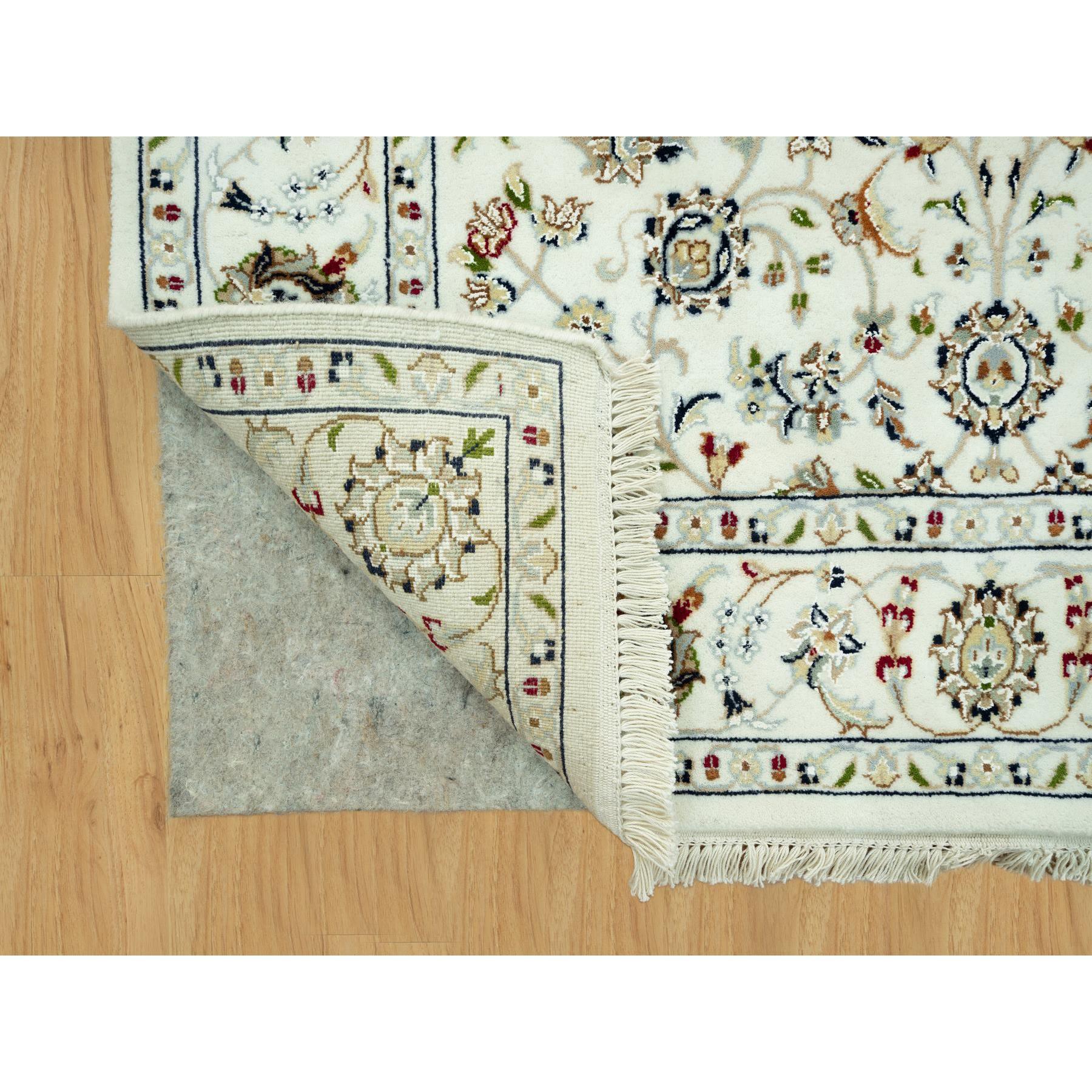 Medieval 4'x4' Weathered White All Over Flower Design Hand Knotted Wool Square Rug For Sale