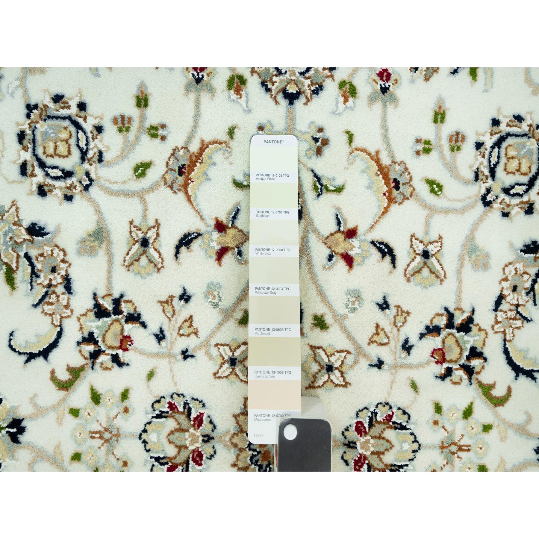 Indian 4'x4' Weathered White All Over Flower Design Hand Knotted Wool Square Rug For Sale