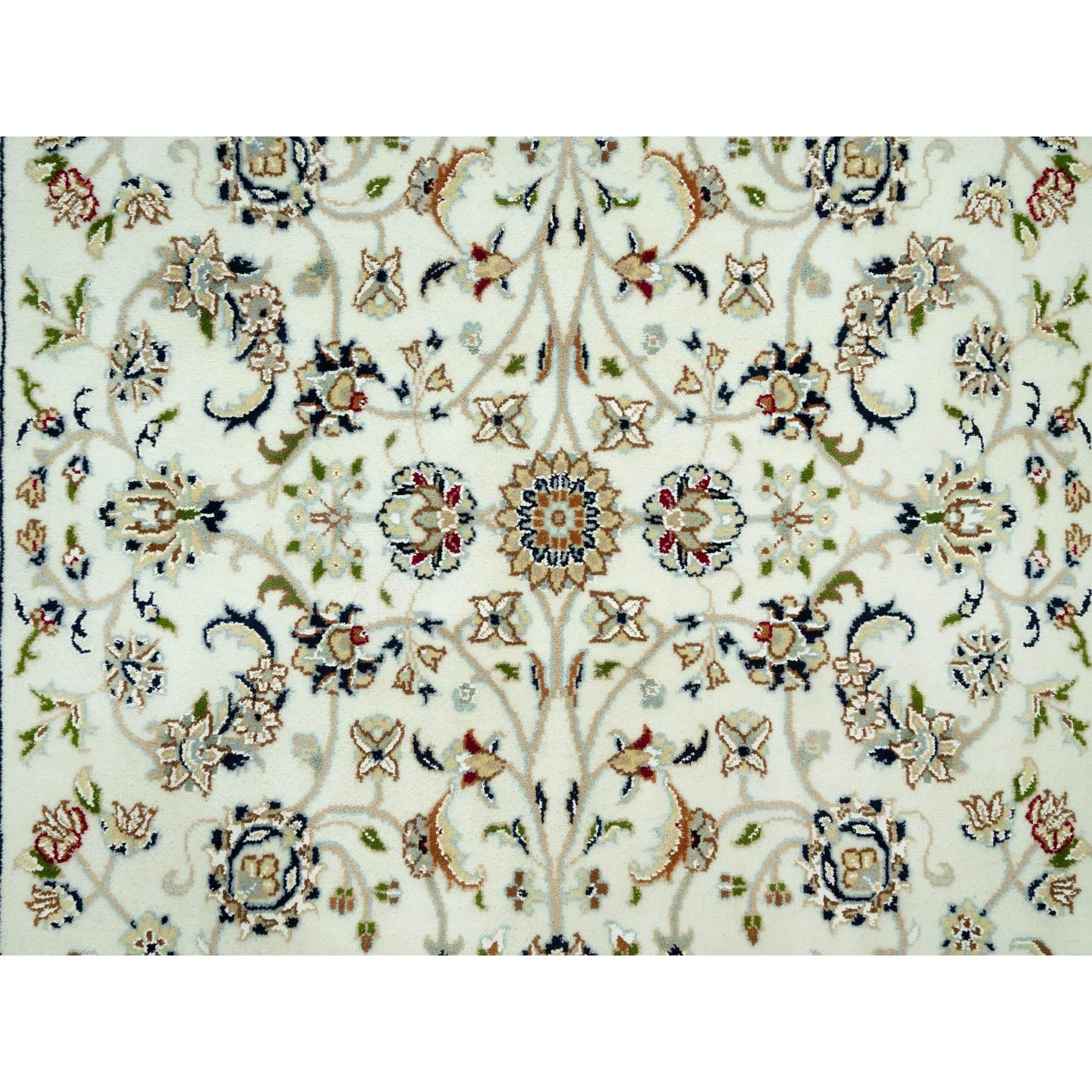 Hand-Knotted 4'x4' Weathered White All Over Flower Design Hand Knotted Wool Square Rug For Sale