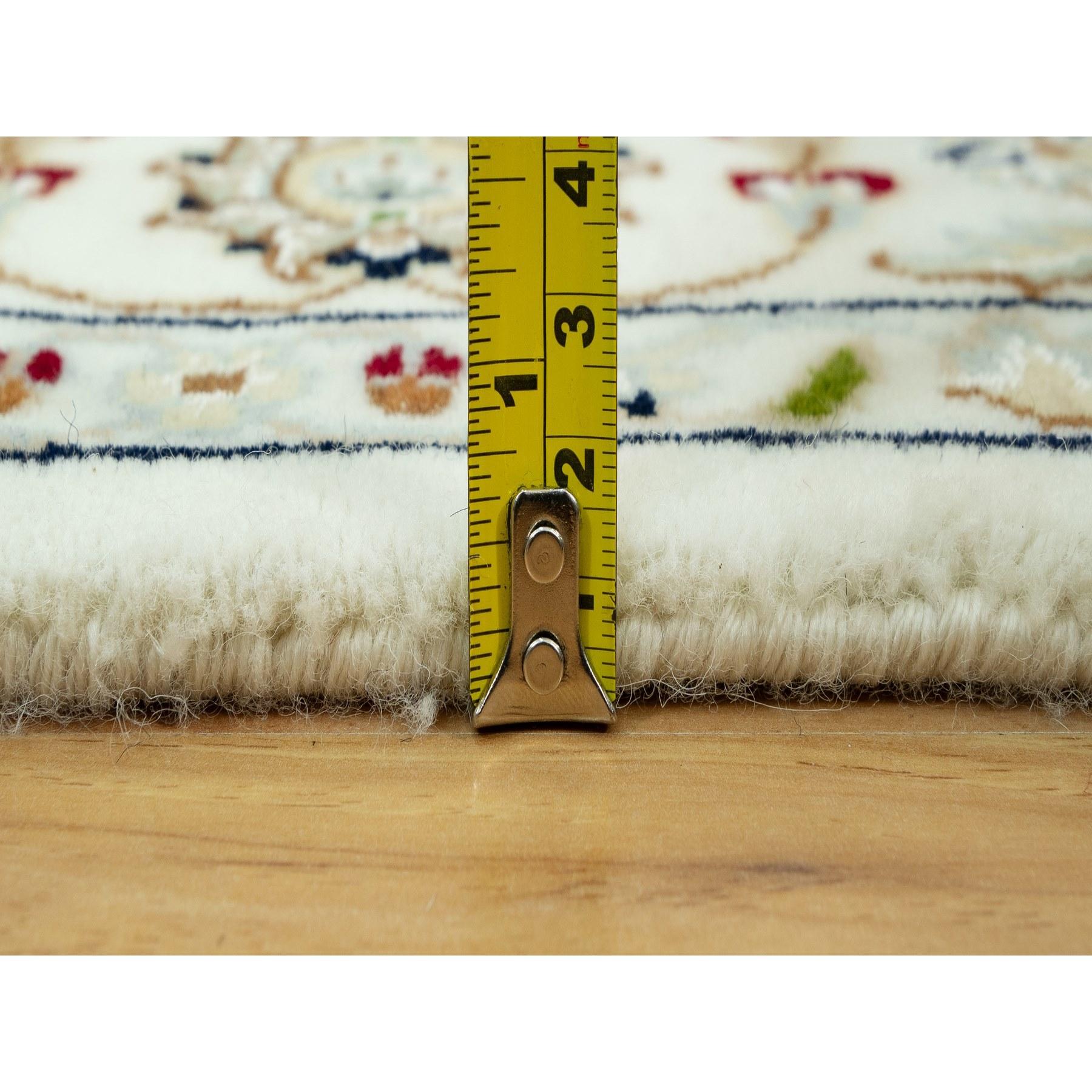 Contemporary 4'x4' Weathered White All Over Flower Design Hand Knotted Wool Square Rug For Sale