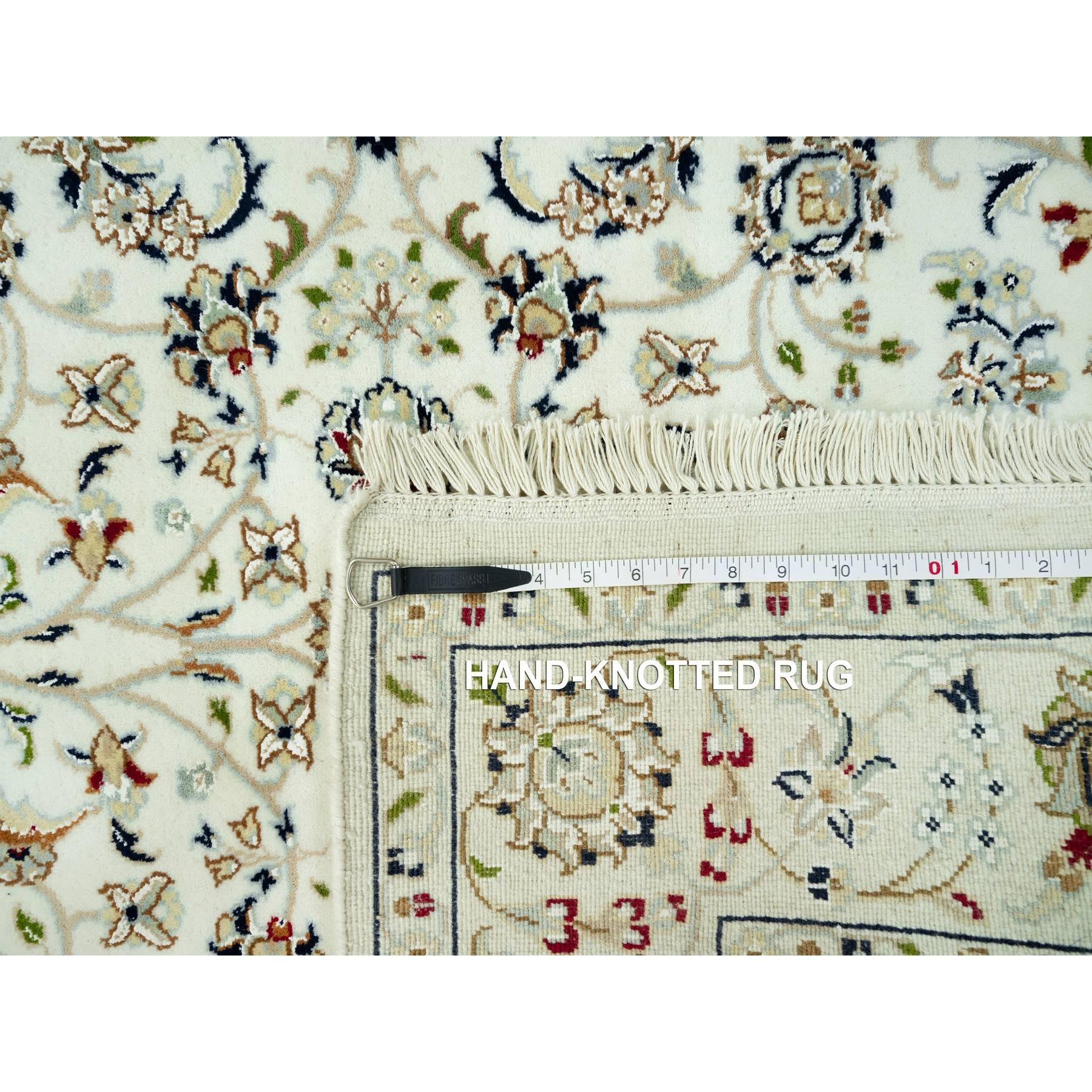 4'x4' Weathered White All Over Flower Design Hand Knotted Wool Square Rug For Sale 1