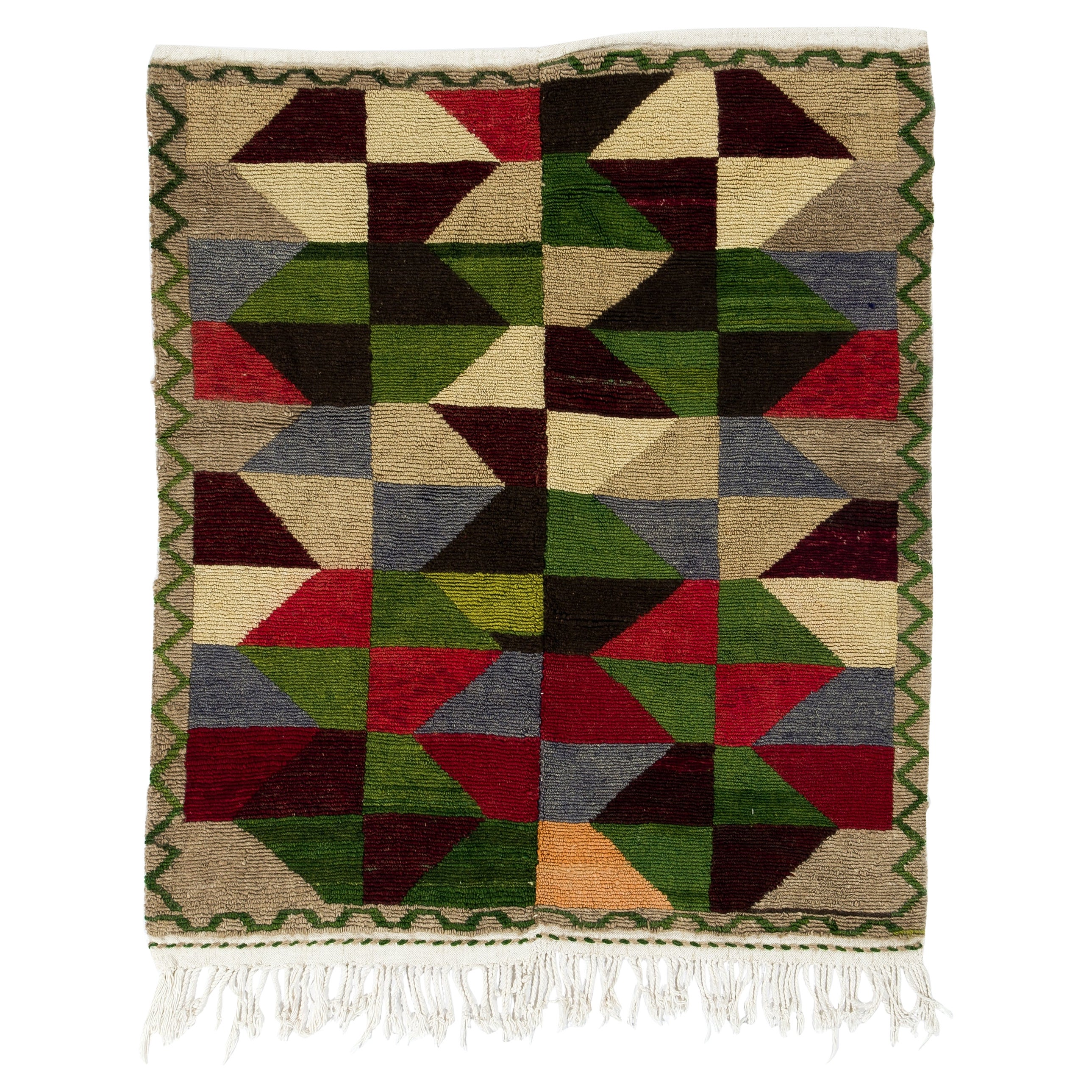 Tappeto "Tulu" anatolico fatto a mano, 4x4,3 piedi, circa 1960. Tappeto multicolore in vendita