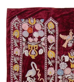 4x7 Ft Vintage C. Asian Suzani Textile, Embroidered Wall Hanging or Bed Cover