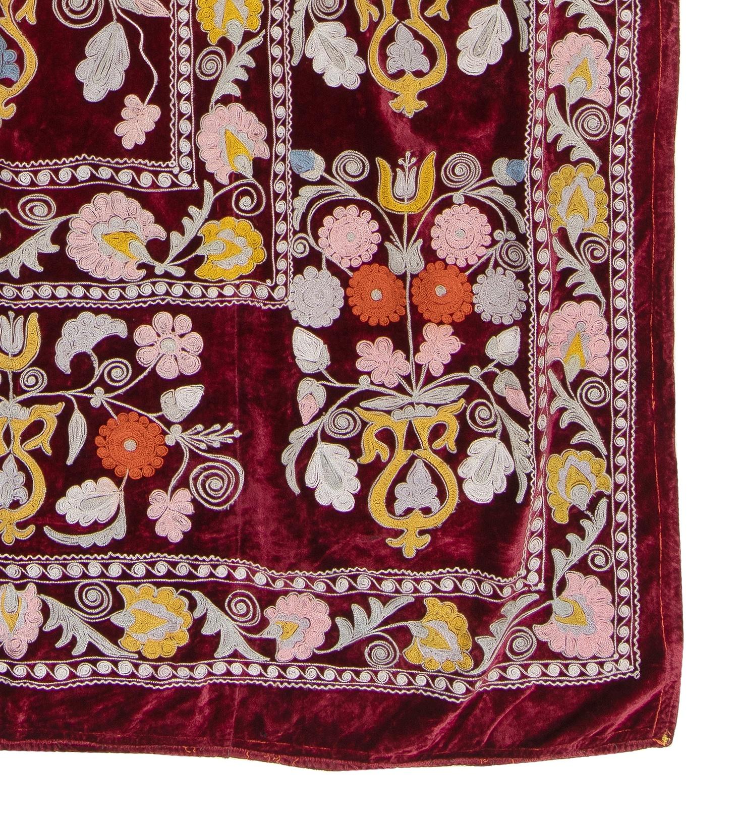 Cotton 4x7 Ft Vintage C. Asian Suzani Textile, Embroidered Wall Hanging or Bed Cover
