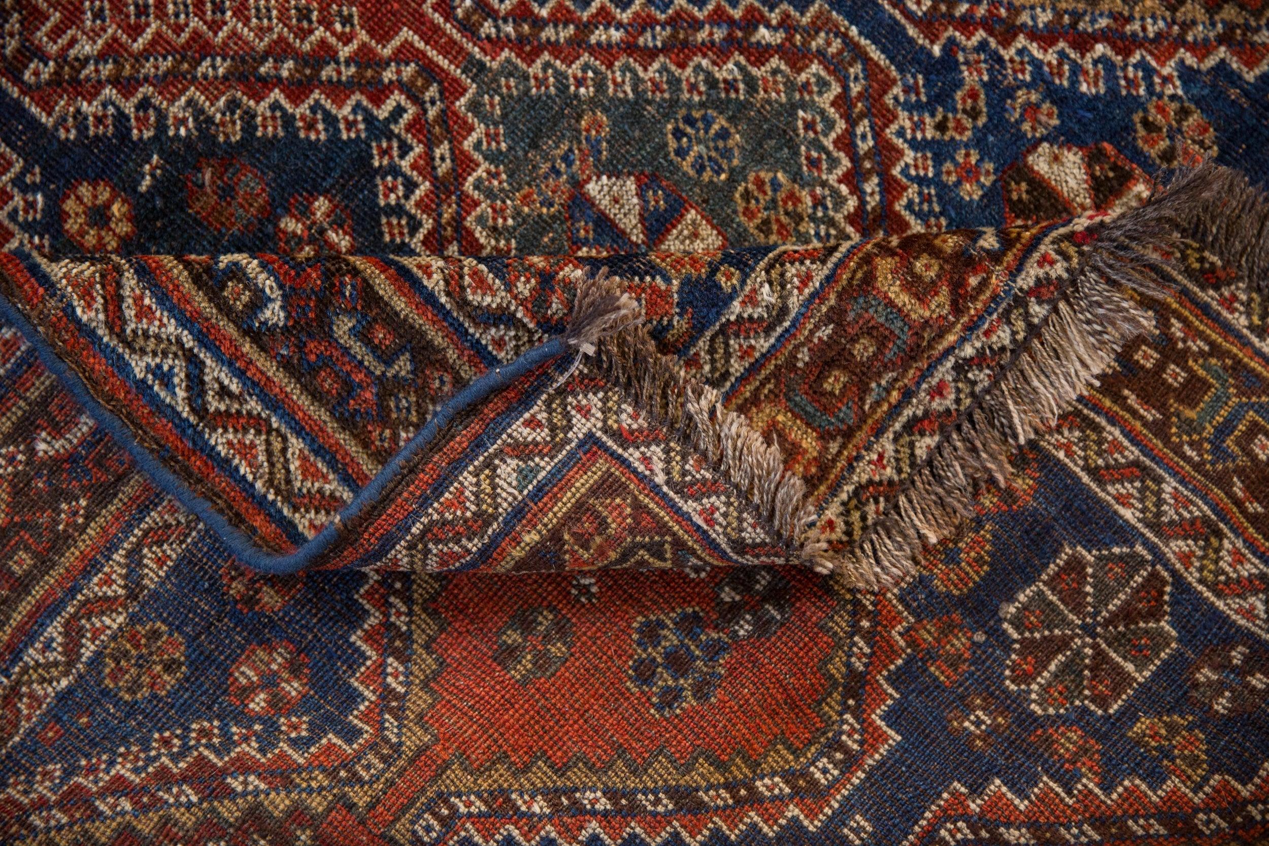 Hand-Knotted Antique Qashqai Square Rug For Sale