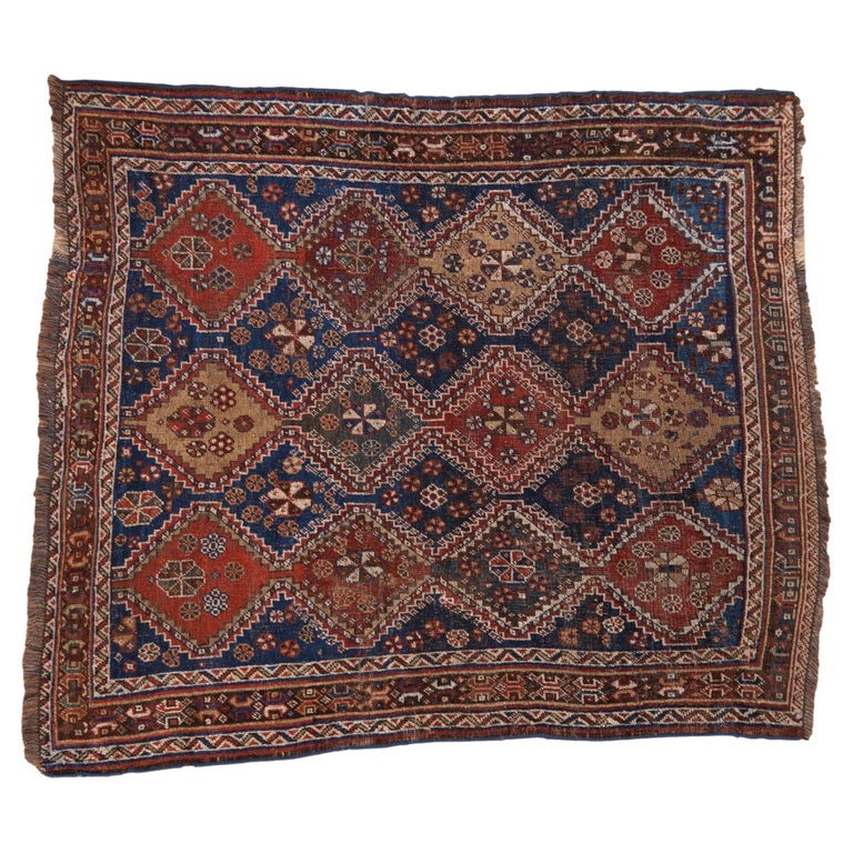 Antique Qashqai Square Rug For Sale at 1stDibs