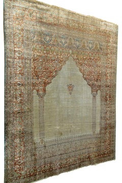 4x5 17th Century Museum Persian Silk Tabriz Rug Prayer Design Tapestry 122x158cm