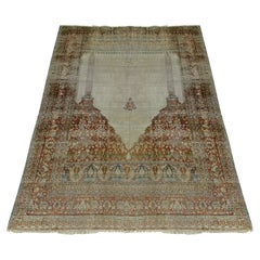 4x5 17th Century Museum Persian Silk Tabriz Rug Prayer Design Tapestry 122x158cm